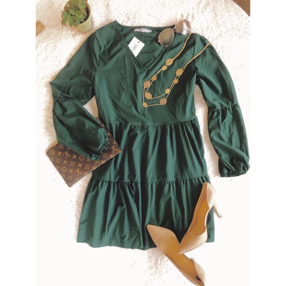 V-neck Long Sleeve Tunic Dress